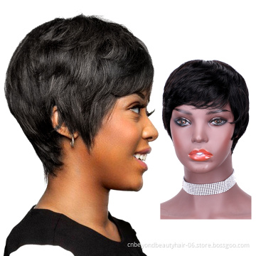 Short Wigs with Bangs Human Hair Wig  Afro Curly Pixie Cut Curly Wigs for Black Women natural black